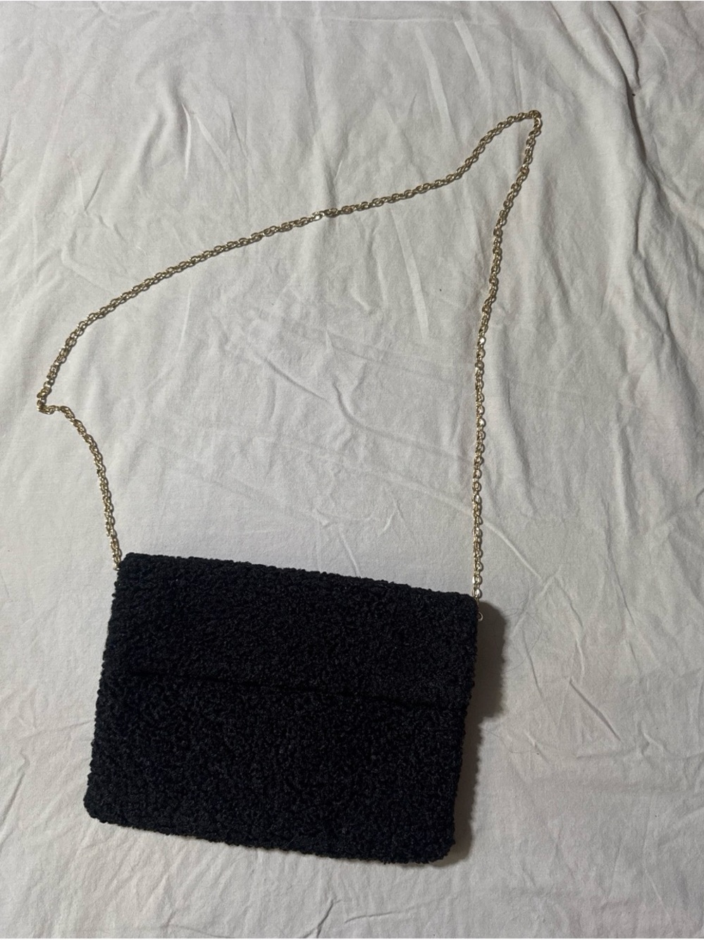 Black Bouclé Chain Crossbody Bag